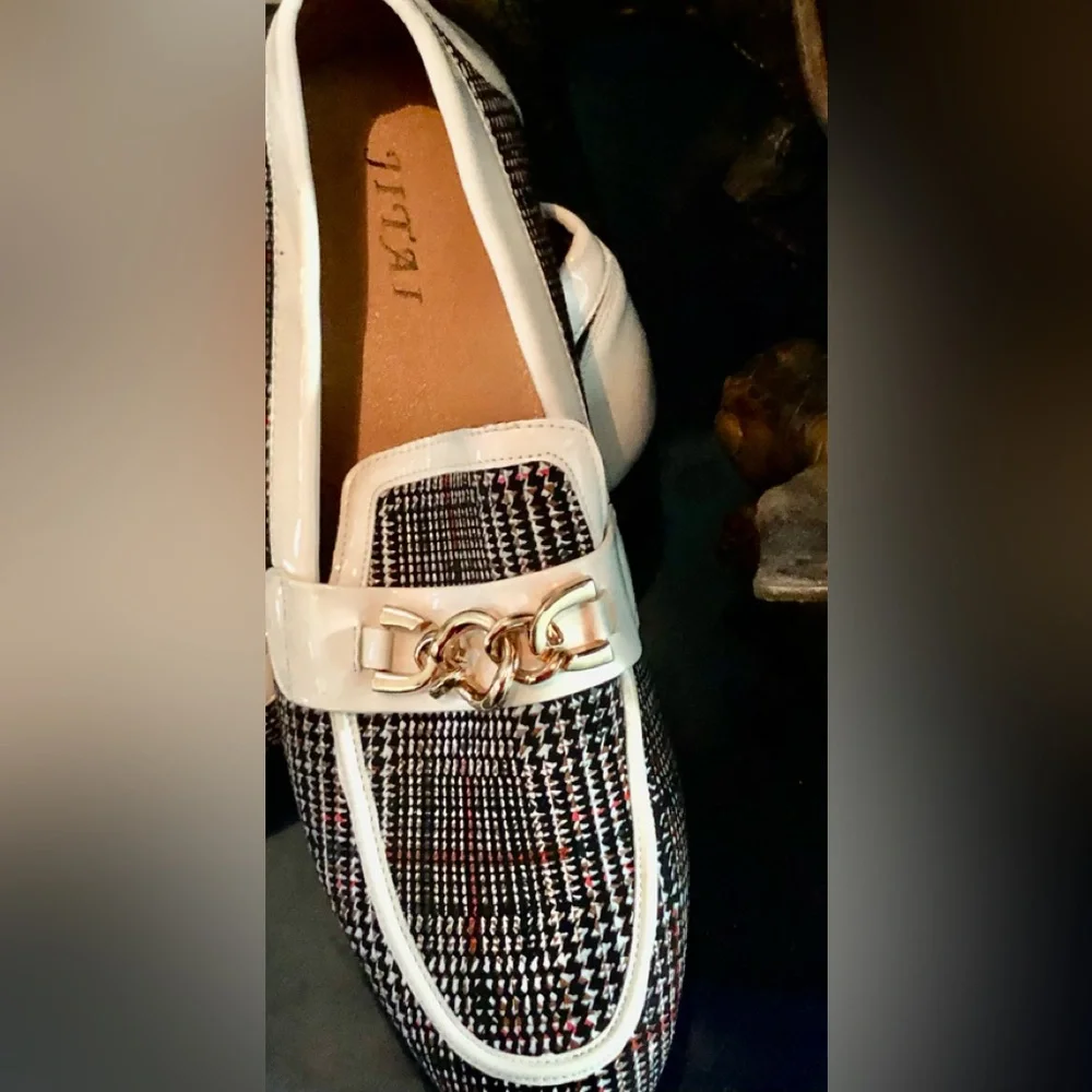 Men’s Houndstooth Classic Shoes,white trim With Gold Chain - Picture 3 of 6
